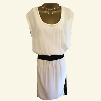 Yigal Azrouël Ivory Textured Crepe Black Zip Dress UK 8 US 4 EU 36 IT 40 - Timelessfashions