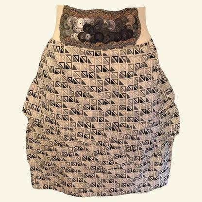 Yigal Azrouel Geometric Print Asymmetric Layered Cotton Mini Skirt UK 8 US 4 EU 36 - Timelessfashions