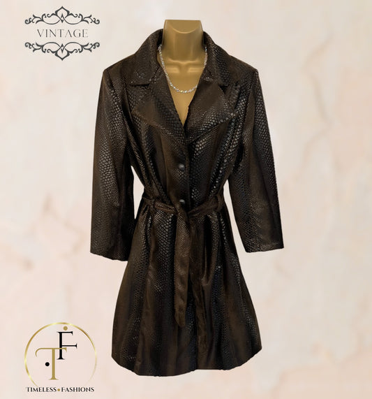 Nicowa Womens Vintage Brown Snakeskin Belted Autumn/Winter Coat UK 16 US 12 EU 44 Timeless Fashions