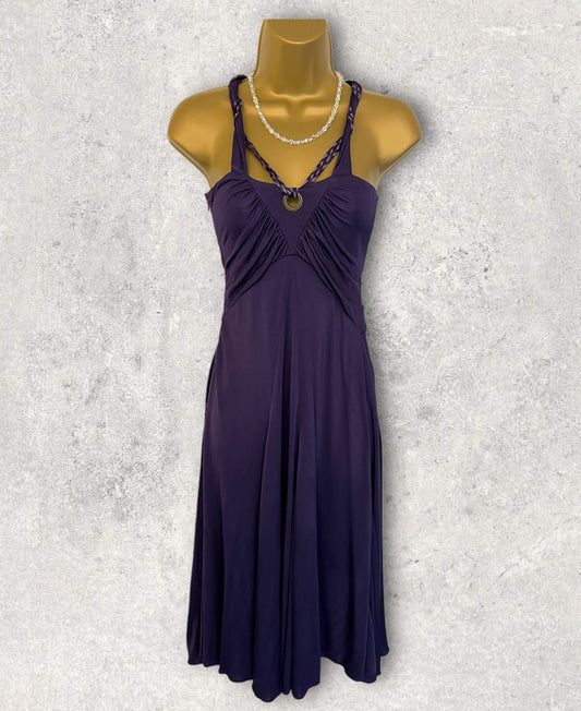 Karen Millen Vintage Purple V Neck Sleeveless Silky Midi Dress UK 14 US 10 EU 42 Timeless Fashions
