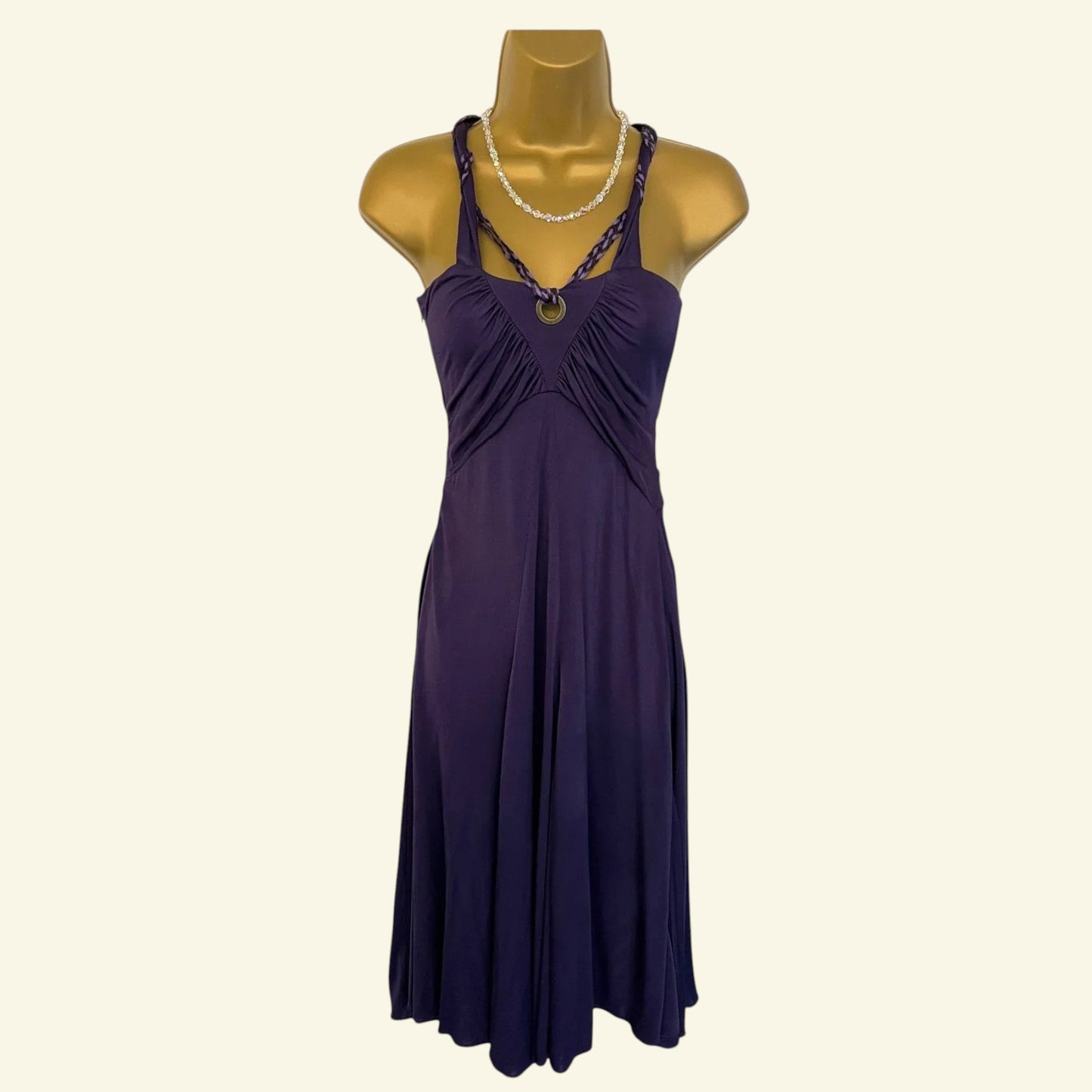 Karen Millen Vintage Purple V Neck Sleeveless Silky Midi Dress UK 14 US 10 EU 42 - Timelessfashions