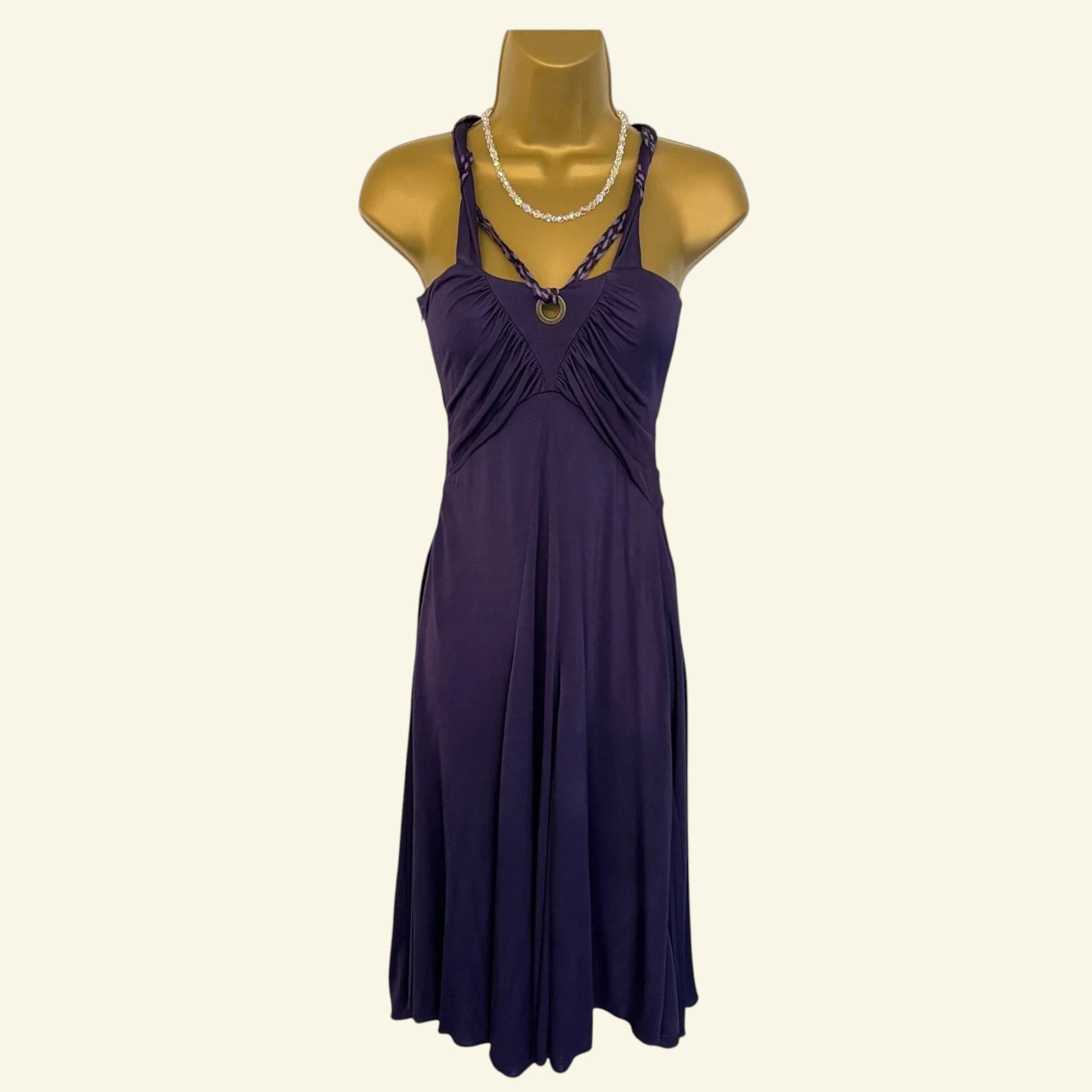 Karen Millen Vintage Purple V Neck Sleeveless Silky Midi Dress UK 14 US 10 EU 42 - Timelessfashions