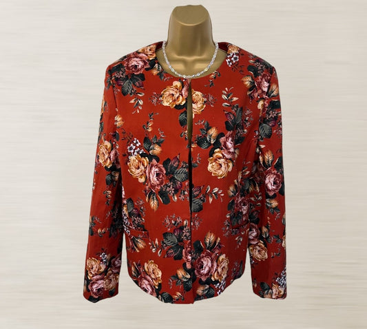 House of Bruar Women's Vintage Lined Floral Rust Cotton Box Jacket UK 16 US 12 EU 44 Timeless Fashions