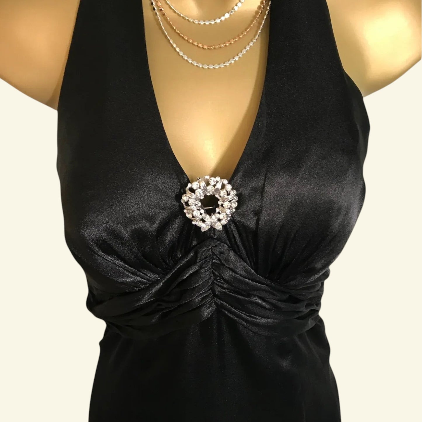 Irene's Creation Black Satin Halterneck Long Dress UK 8 US 4 EU 36 - Timelessfashions