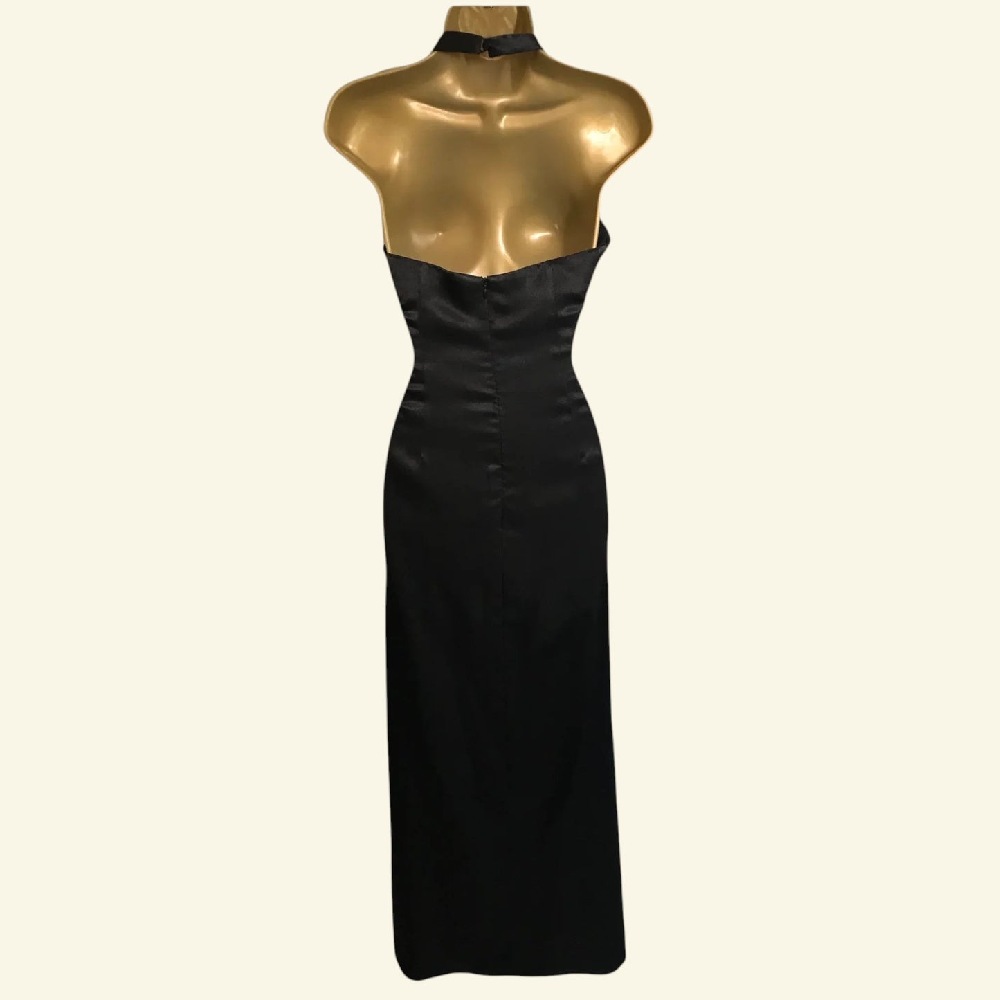 Irene's Creation Black Satin Halterneck Long Dress UK 8 US 4 EU 36 - Timelessfashions