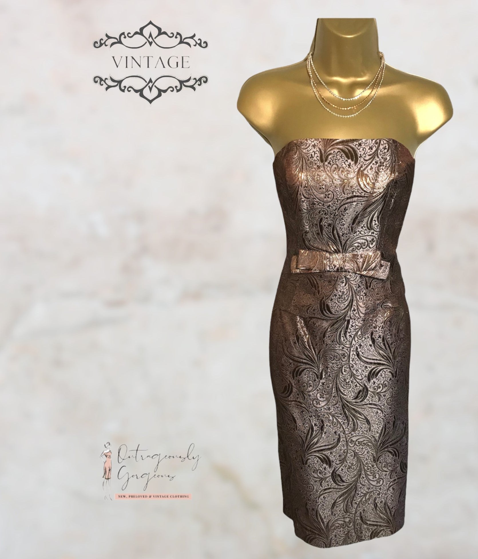 Next Bronze Gold Vintage Jacquard Metallic Special Occasion Outfit UK 8 US 6 EU 36 Timeless Fashions