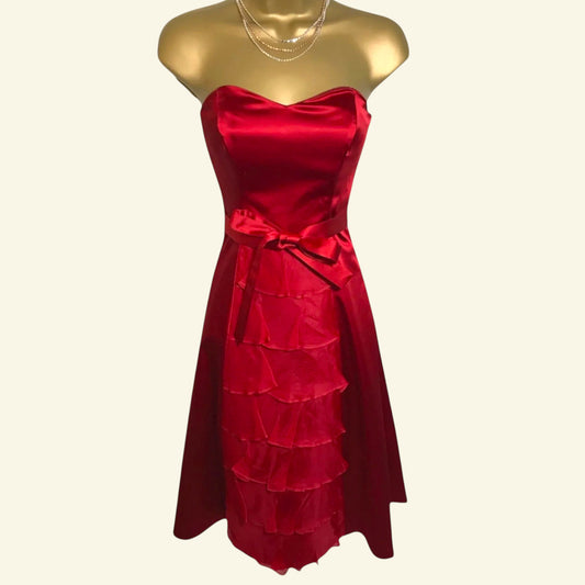 Coast Red Satin & Silk Organza Dress UK 8 US 4 EU 36 - Timelessfashions