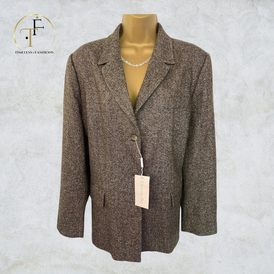 Gregory Pat Grey/Brown Tweed Wool & Silk Blend Box Jacket UK 18 US 14 EU 46 Timeless Fashions