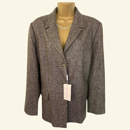 Gregory Pat Grey/Brown Tweed Wool & Silk Blend Box Jacket UK 18 US 14 EU 46 - Timelessfashions