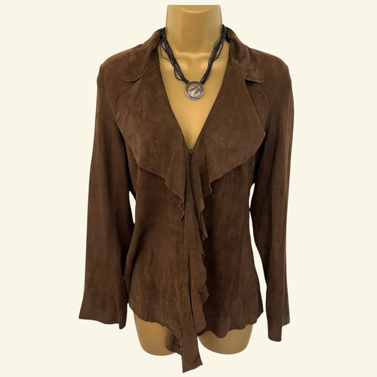 CN Vintage Butter Soft Chocolate Suede Jacket Size XS Approx UK 12 US 8 EU 40 - Timelessfashions