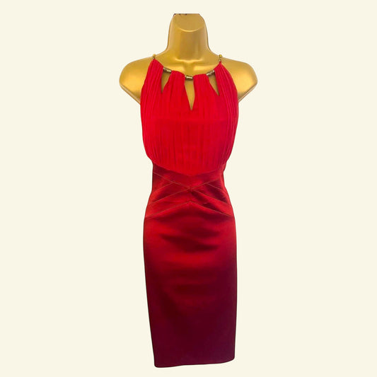 Jax Red Satin & & Mesh Ruched Bodice Cocktail Dress UK 12 US 8 EU 40 - Timelessfashions