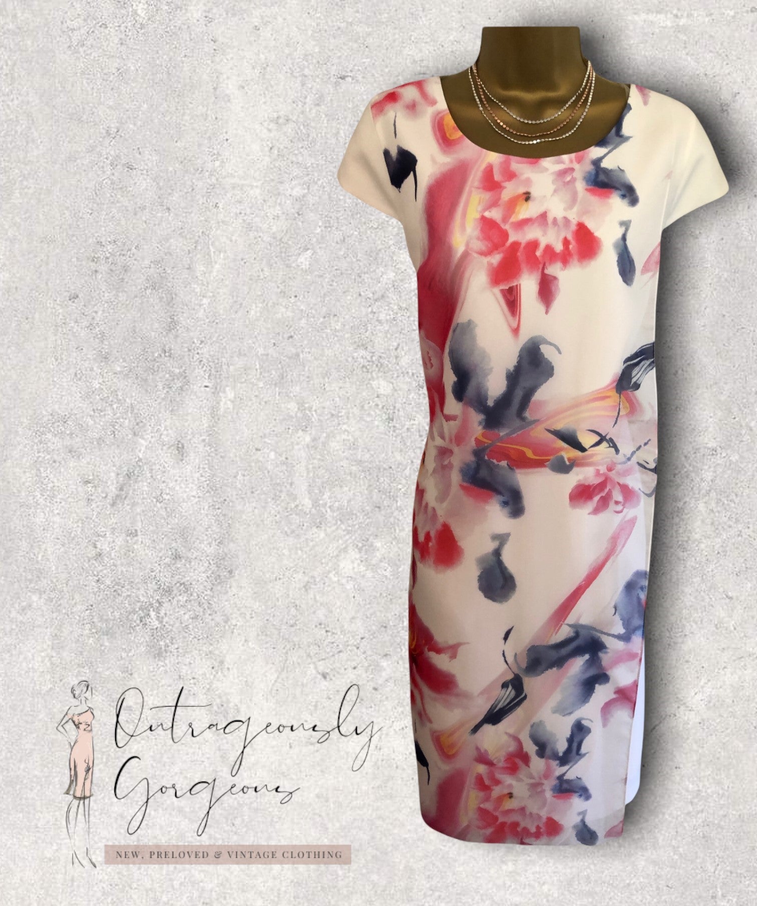 Lizabella White Pencil Dress With Floral Chiffon Overlay UK 14 US 10 EU 42 BNWT Timeless Fashions