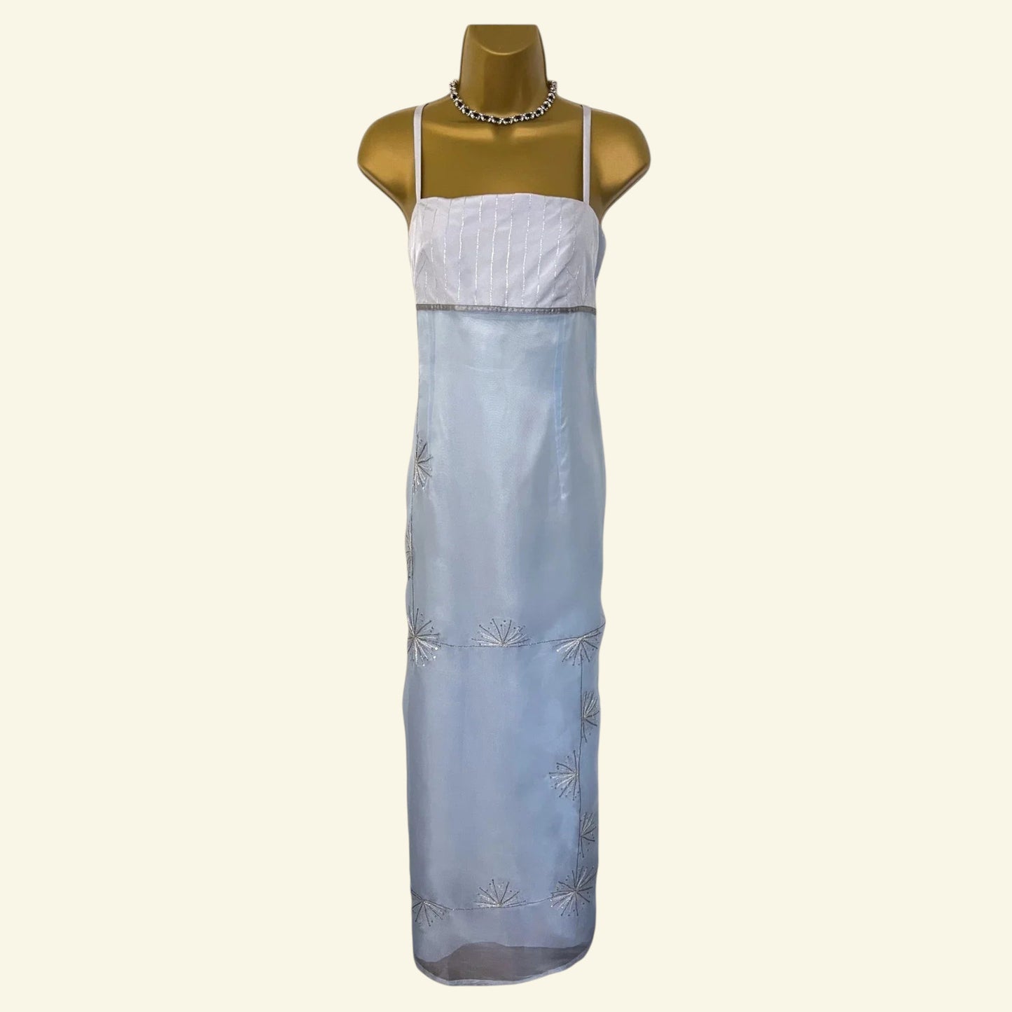 Zapa Ice Blue Long Organza Snowflake Dress UK 12 US 8 EU 40 - Timelessfashions