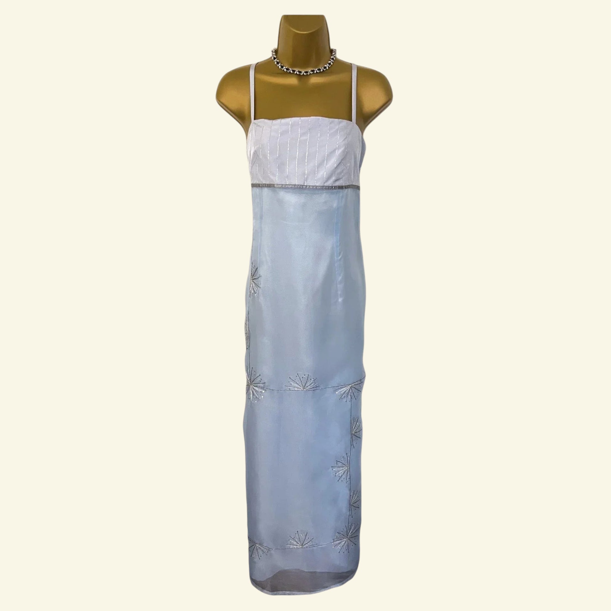 Zapa Ice Blue Long Organza Snowflake Dress UK 12 US 8 EU 40 - Timelessfashions