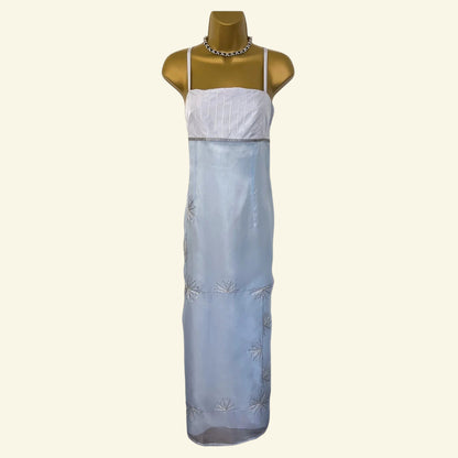Zapa Ice Blue Long Organza Snowflake Dress UK 12 US 8 EU 40 - Timelessfashions