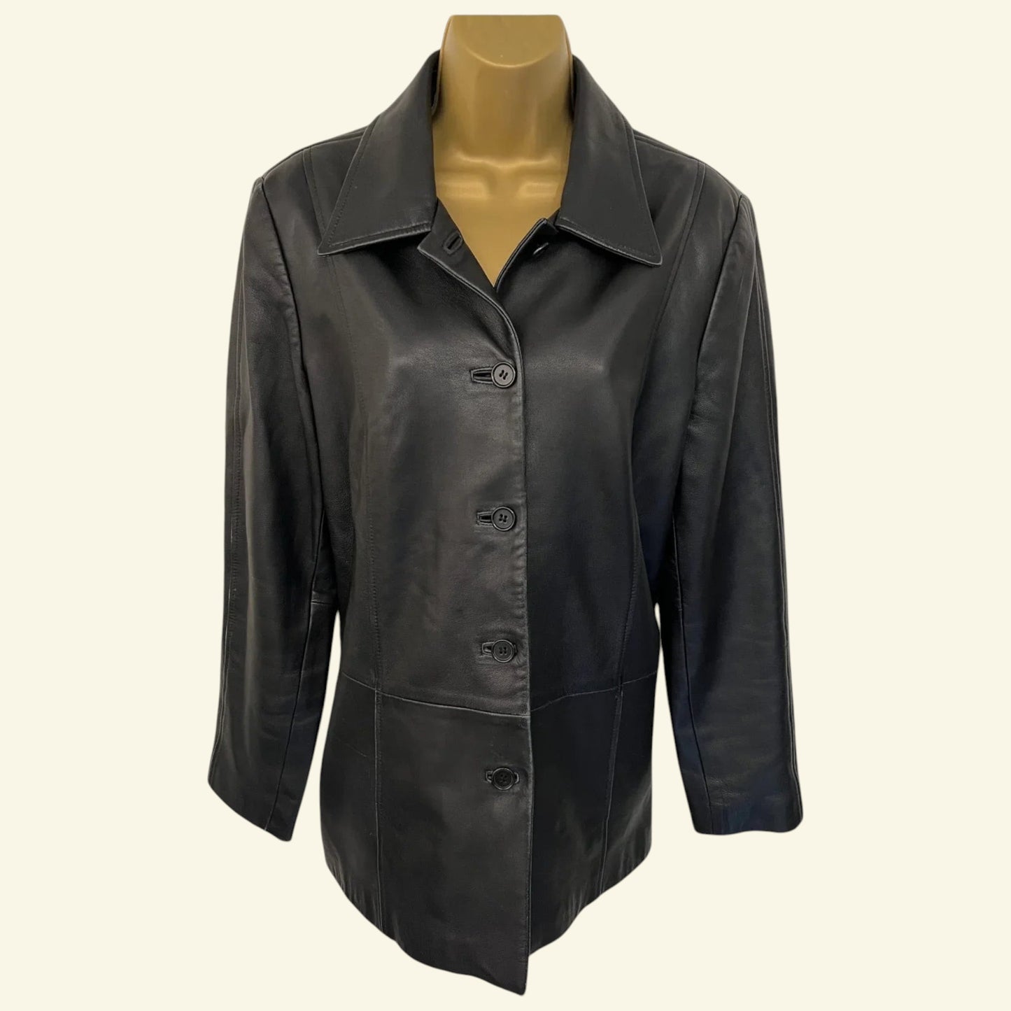 Marks and Spencer Black Vintage Soft Leather Box Jacket UK 14 US 10 EU 42 - Timelessfashions
