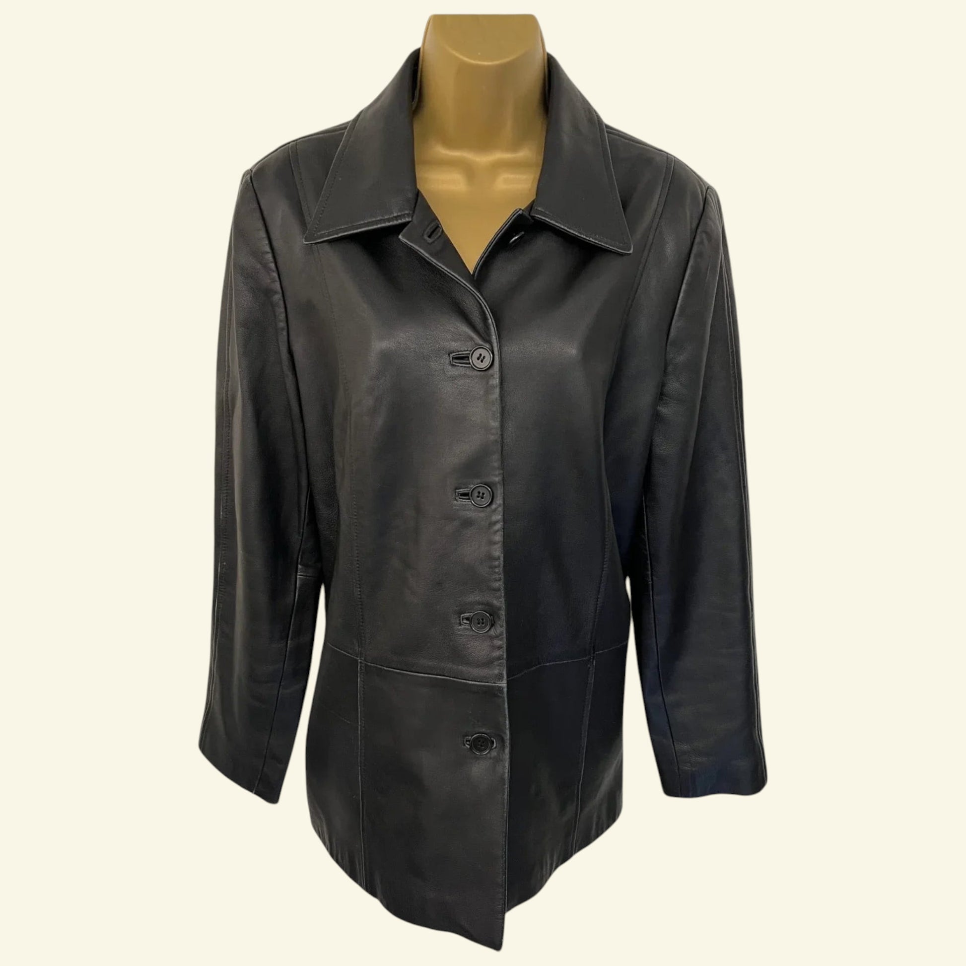 Marks and Spencer Black Vintage Soft Leather Box Jacket UK 14 US 10 EU 42 - Timelessfashions