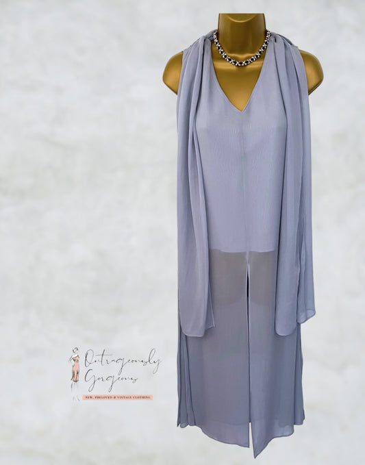Nitya Light Blue Ladies Crepe Tunic Dress & Scarf UK 16 US 12 EU 44 Timeless Fashions