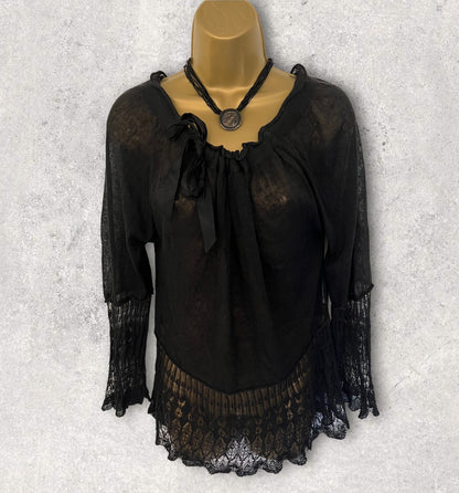 Noa Noa Black Lacy Fine Knit Top UK 12 EU 40 US 8 Timeless Fashions