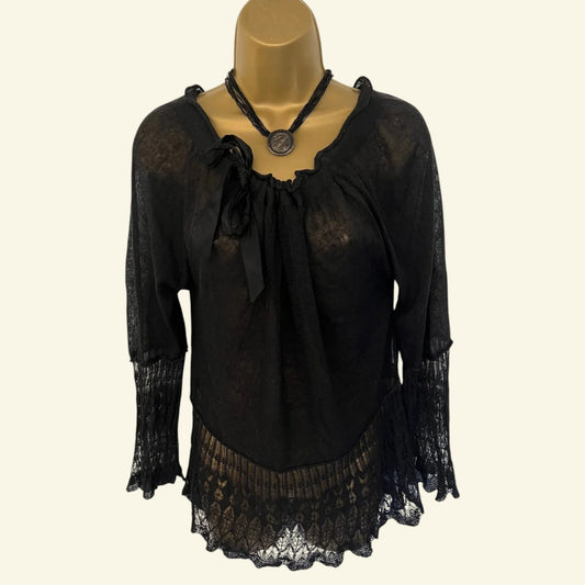 Noa Noa Black Lacy Fine Knit Top UK 12 EU 40 US 8 - Timelessfashions