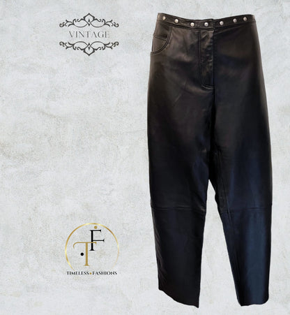 Armani Jeans Womens Black Leather Vintage Trousers UK 14/16 US 10/12 EU 42/44 Timeless Fashions