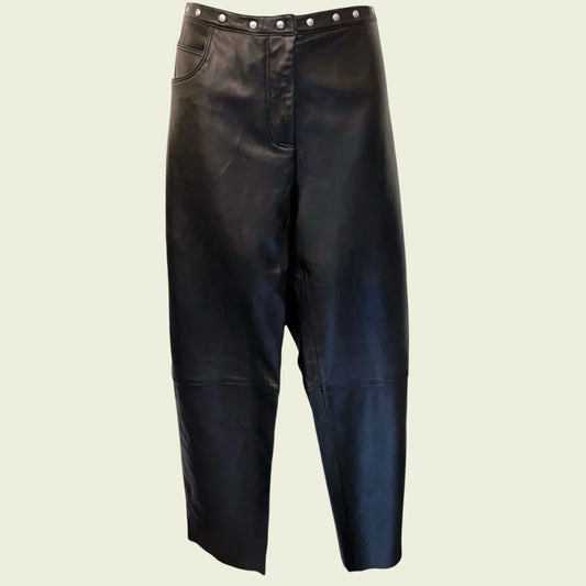 Armani Jeans Womens Black Leather Vintage Trousers UK 14/16 US 10/12 EU 42/44 - Timelessfashions