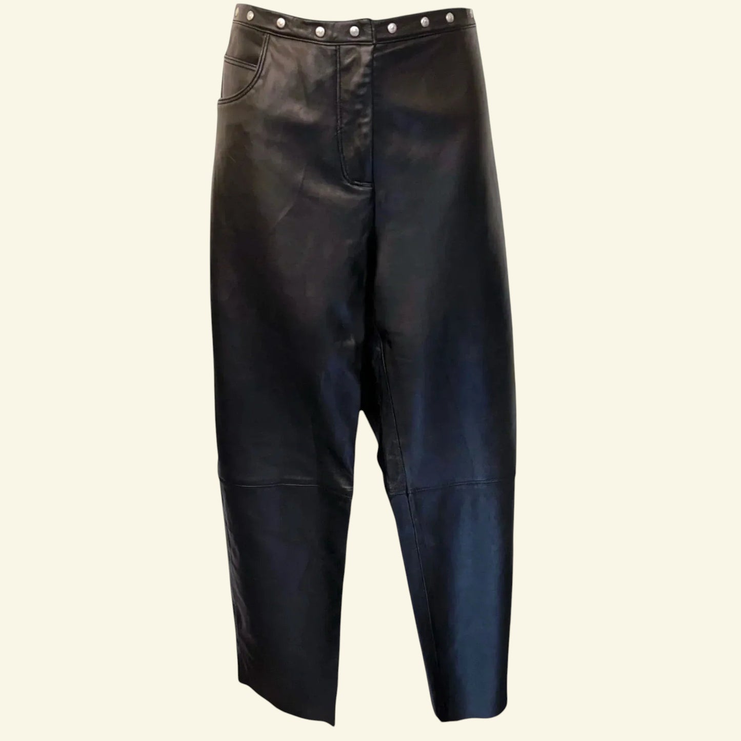 Armani Jeans Womens Black Leather Vintage Trousers UK 14/16 US 10/12 EU 42/44 - Timelessfashions