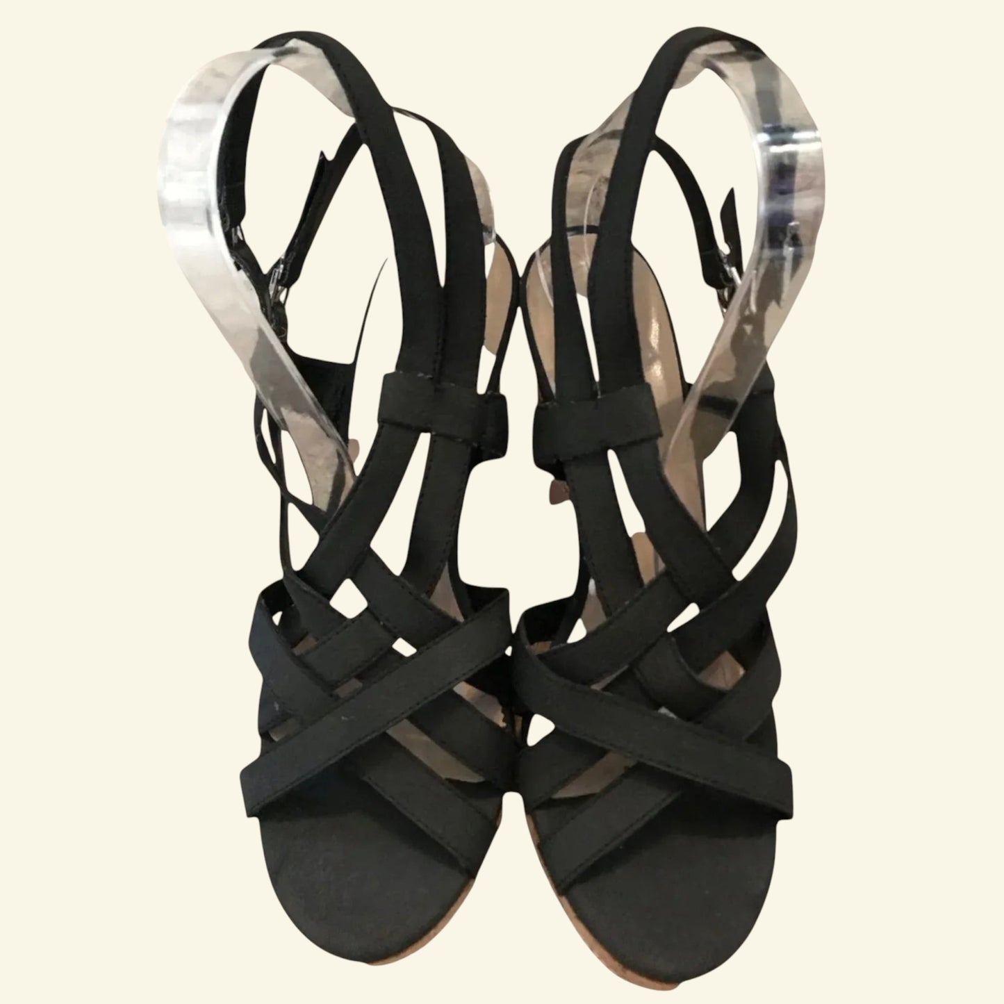 Carvela Black Criss Cross Cork Block Heel Sandals UK 7 EU 40 - Timelessfashions