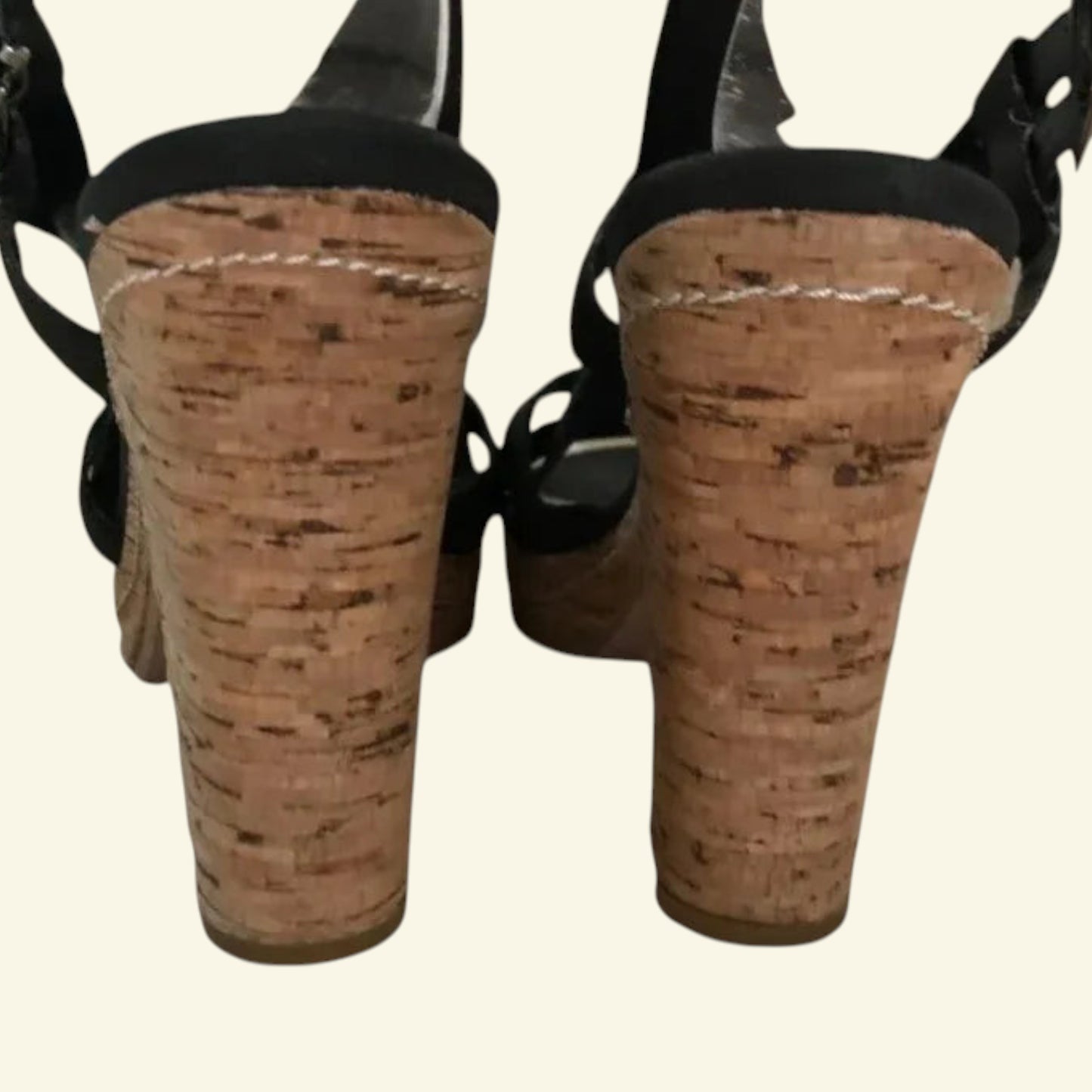 Carvela Black Criss Cross Cork Block Heel Sandals UK 7 EU 40 - Timelessfashions