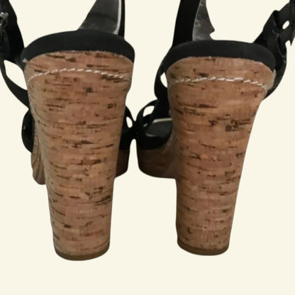 Carvela Black Criss Cross Cork Block Heel Sandals UK 7 EU 40 - Timelessfashions