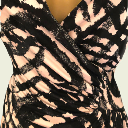 Black and beige patterned fabric on a mannequin