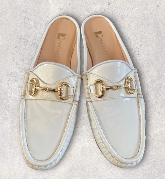 Pascucci Italian Womens White Patent Leather Backless Loafer UK 7 US 9 EU 40 Timeless Fashions