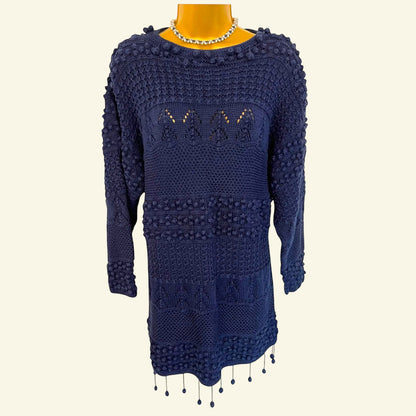 Pashtie by Alphaka Vintage Navy Heavy Knit Jumper UK 14 US 10 EU 42 - Timelessfashions