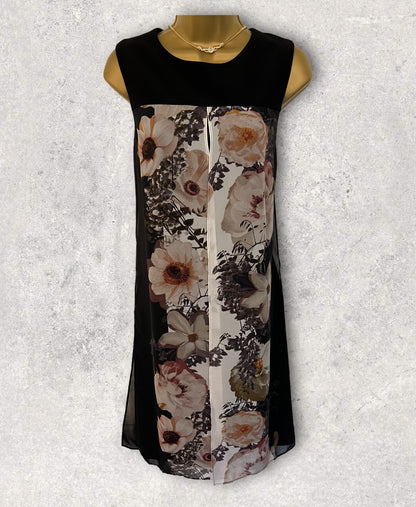 Frank Lyman Floral Chiffon Overlay Shift Dress, Black UK 12 US 8 EU 40 Timeless Fashions