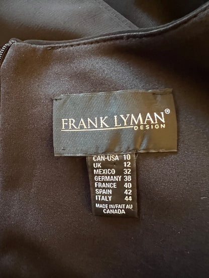 Close-up of a Frank Lyman label on a garment with size chart.