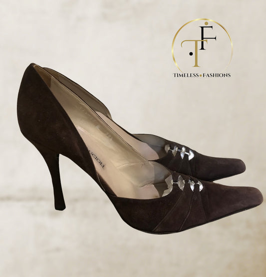 Gastone Lucioni Women's Vintage Brown Suede Pointed Toe Court Shoe UK 6.5 US 9 EU 40 Timeless Fashions