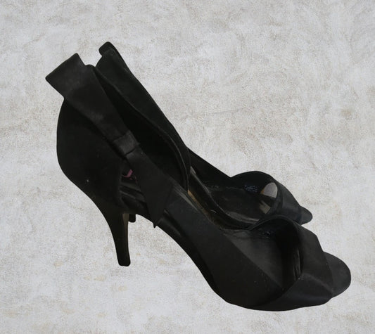Jones Bootmaker Women's Black Suede Peep Toe Court Shoes UK 7 Timeless Fashions