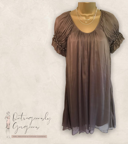 Tony Cohen Mocha Silk Shift Evening Mini Dress UK 10 US 6 EU 38 Timeless Fashions