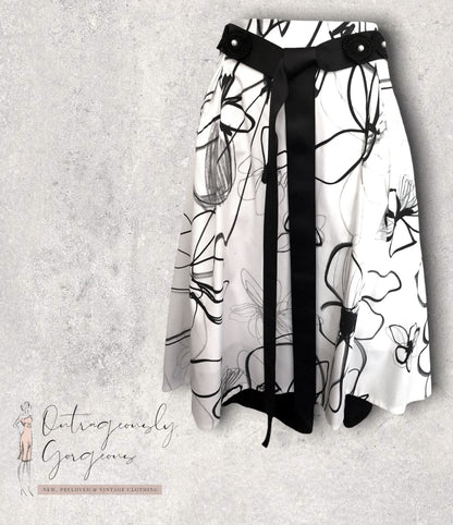 Michaela Louisa Black & White Full Belted Skirt UK 16 US 12 EU 44 Timeless Fashions