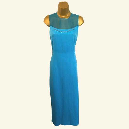 Tuzzi Long Turquoise Blue Linen & Organza Dress UK 10 - Timelessfashions