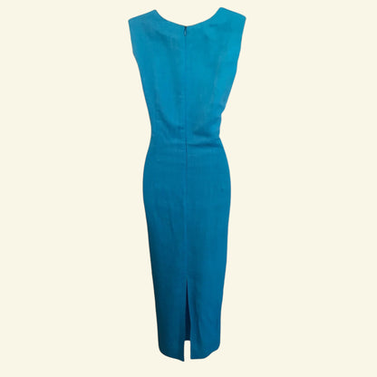 Tuzzi Long Turquoise Blue Linen & Organza Dress UK 10 - Timelessfashions