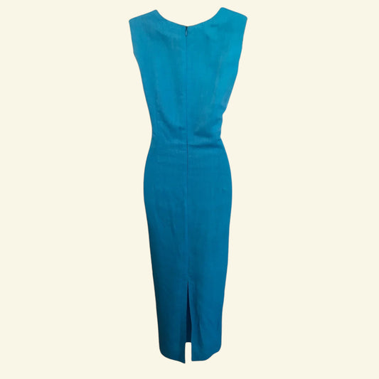 Tuzzi Long Turquoise Blue Linen & Organza Dress UK 10 - Timelessfashions
