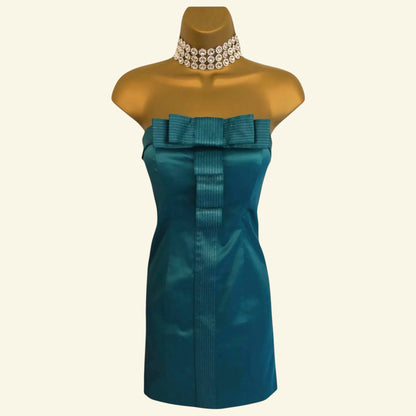 Forever Unique Aqua Satin Bodycon Sleeveless Mini Dress UK 12 US 8 EU 40 - Timelessfashions