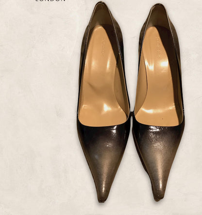 Hobbs Suzi Black Grey Patent Leather Shoes UK 7 US 9.5 EU 41 Timeless Fashions
