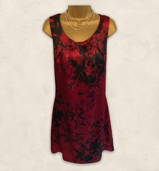 Pomodoro Red & Black Floral Silky Dress UK 14 US 10 EU 42 RRP £79.00 Timeless Fashions