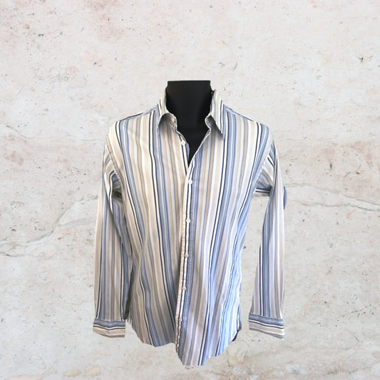 Ted Baker Mens Blue & White Stripe Cotton Shirt Size 4 L UK 40 EU 50 Timeless Fashions