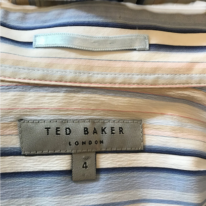 Ted Baker Mens Blue & White Stripe Cotton Shirt UK L - Timelessfashions