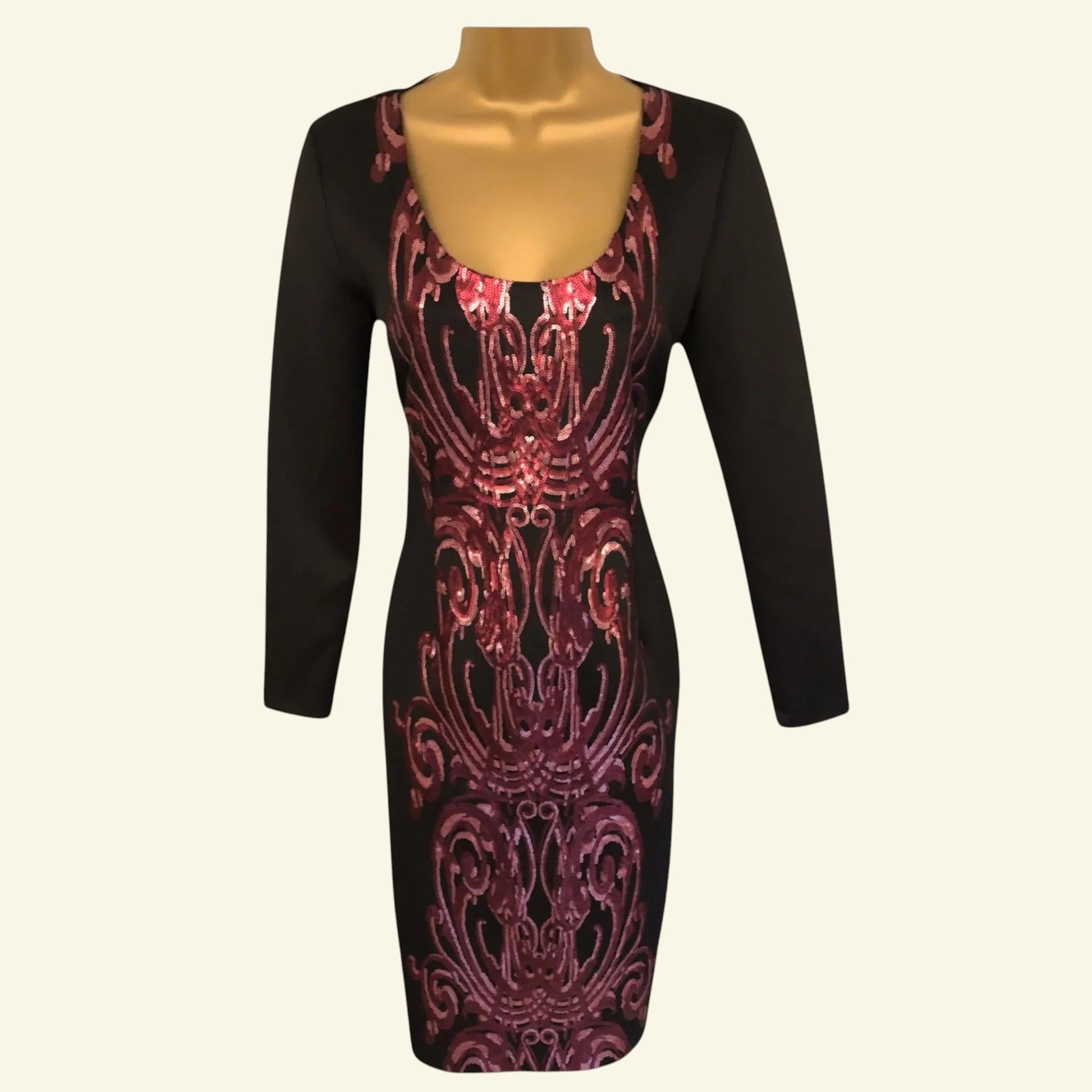 Michaela Louisa Black & Red Sequin Silhouette Dress UK 10 US 6 EU 38 - Timelessfashions