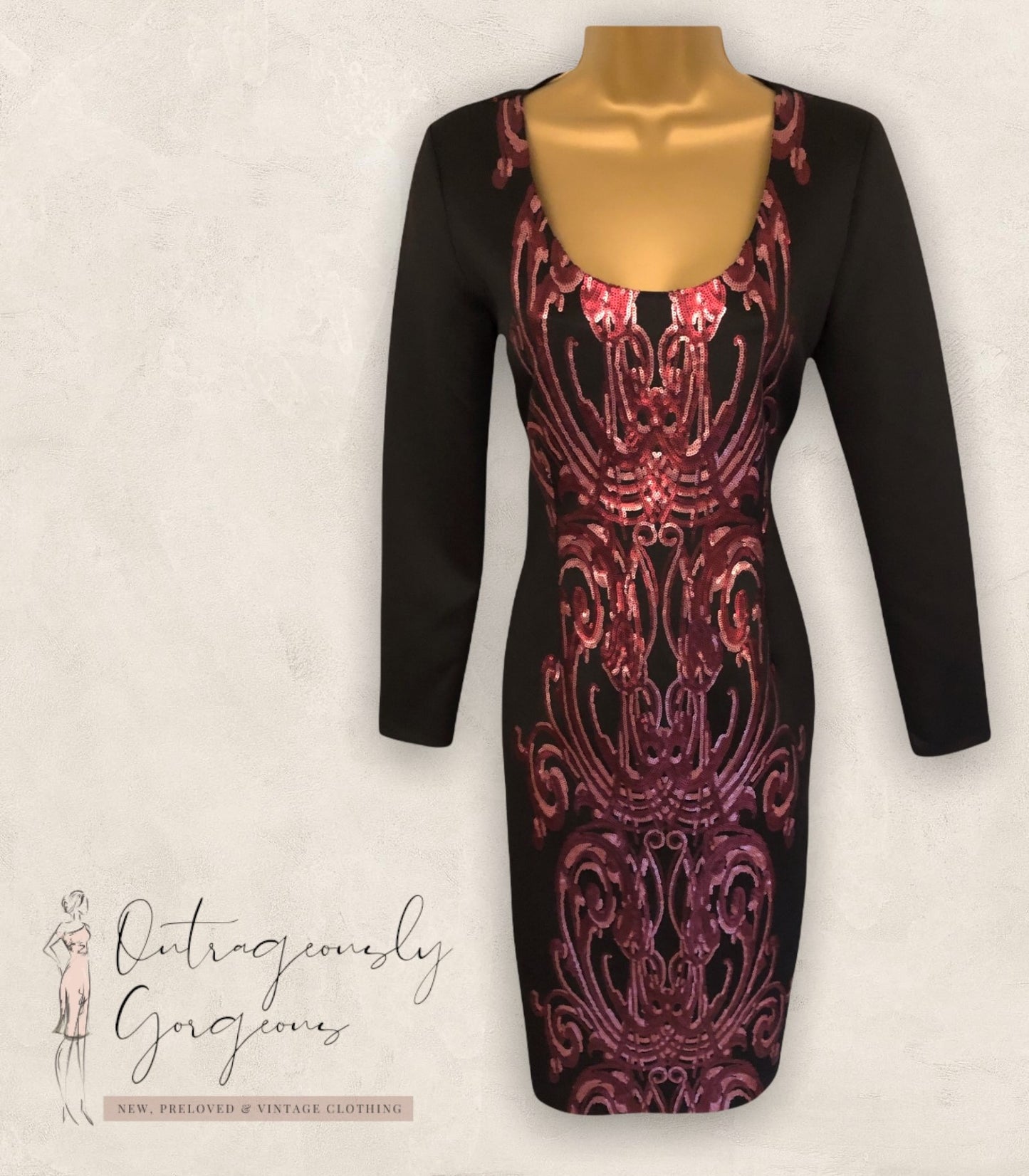 Michaela Louisa Black & Red Sequin Silhouette Dress UK 10 US 6 EU 38 Timeless Fashions