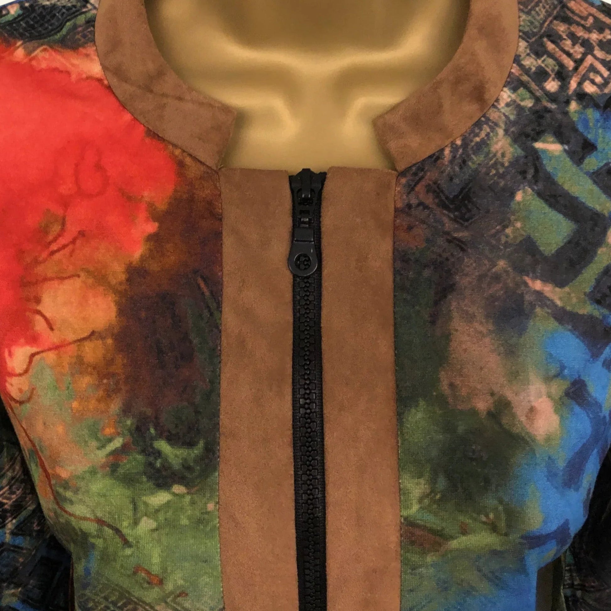 Aria Multicoloured Faux Suede Trim Zip Jacket UK 10 US 6 EU 38 - Timelessfashions